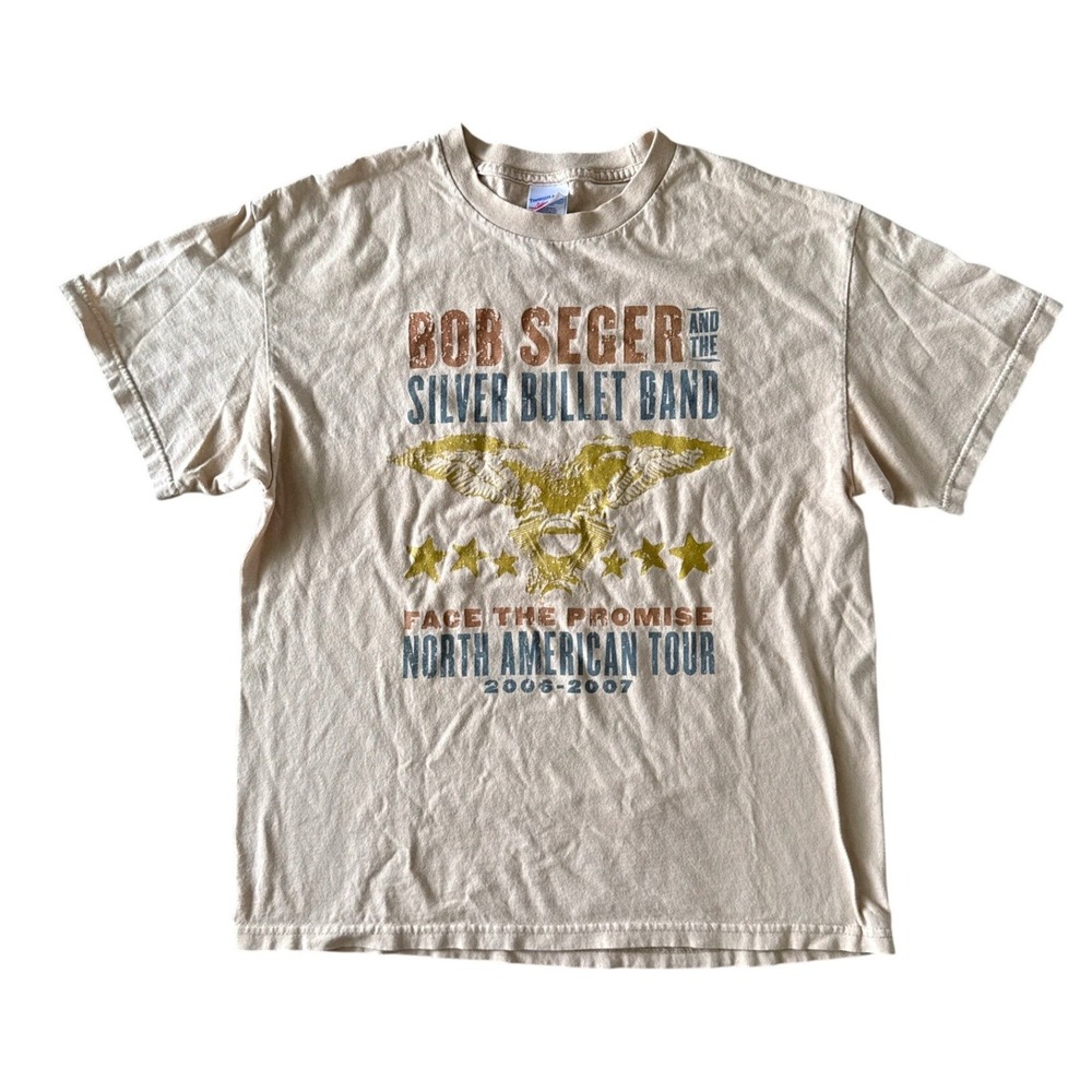 Tennessee River Mens Bob Seger Tour Y2K T-Shirt L Tan Face the Promise Graphic